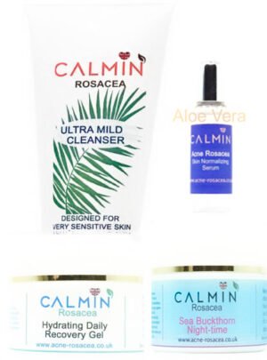 4 Piece Value Kit.  Hydrating Daily Recovery Gel, Sea buckthorn Night-time, Calmin skin normalizing serum, Cleanser 200g